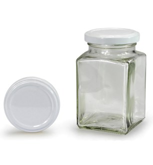 Čtyřhranná sklenice s bílým víčkem 260 ml (TO 58)