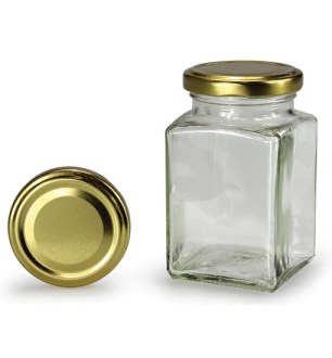 Čtyřhranná sklenice se zlatým víčkem 260 ml (TO 58)