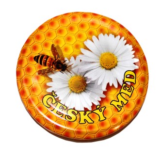 Víčko na sklenici na med TO 82 - Český med - včela na kopretině